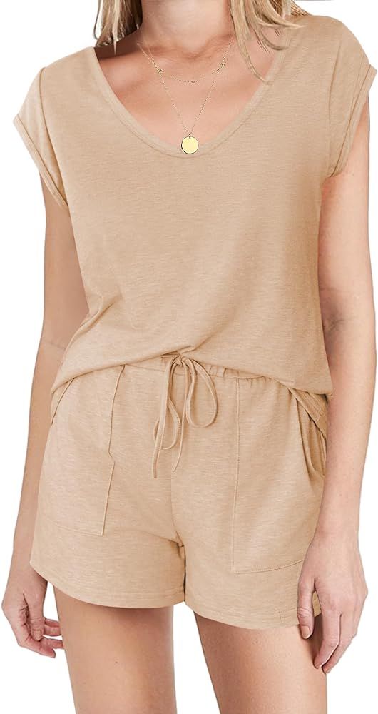 Ekouaer Pajama Sets for Women Comfy Short Sleeve Sleepwear Tops and Shorts Cute 2 Piece Pjs Loung... | Amazon (CA)