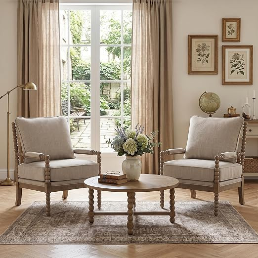 DUHOME Linen Fabric Spindle Accent Chairs Set of 2,Spool Chairs with High Resilience Spring Cushi... | Amazon (US)