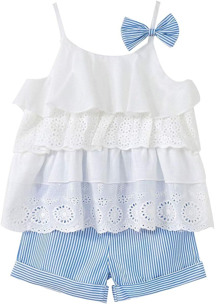 Toddler Baby Girls Clothes Ruffle Cami Polka Dot Tank Tops Blouse Striped Shorts Pants Summer Out... | Amazon (US)