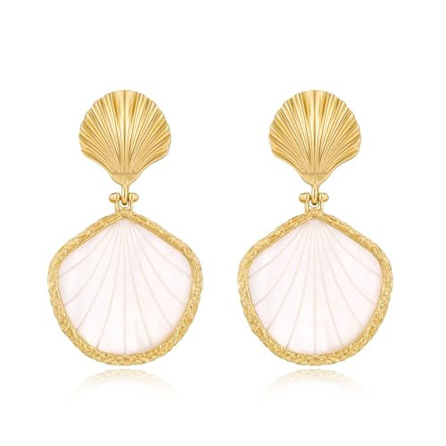 LILIE&WHITE Gold Shell Earrings For Women Chic Summer Beach Seashell Earrings Trendy Conch Dangle Drop Earring Sea Ocean Earring Fashion Jewelry | Amazon (US)