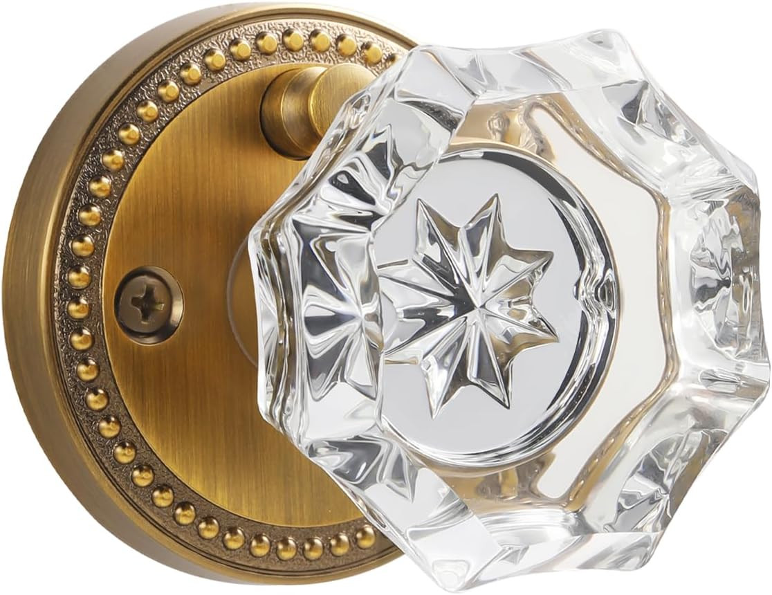 Antique Brass Door Knobs Crystal Door Knob Interior Privacy Door Knob for Bedroom and Bathroom Gl... | Amazon (US)