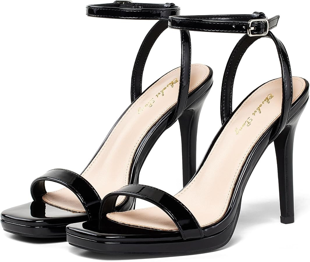 Elisabet Tang Women’s Stilettos Heeled Sandals Open Square Toe Heels,4.3 Inch Open Toe Strappy ... | Amazon (US)