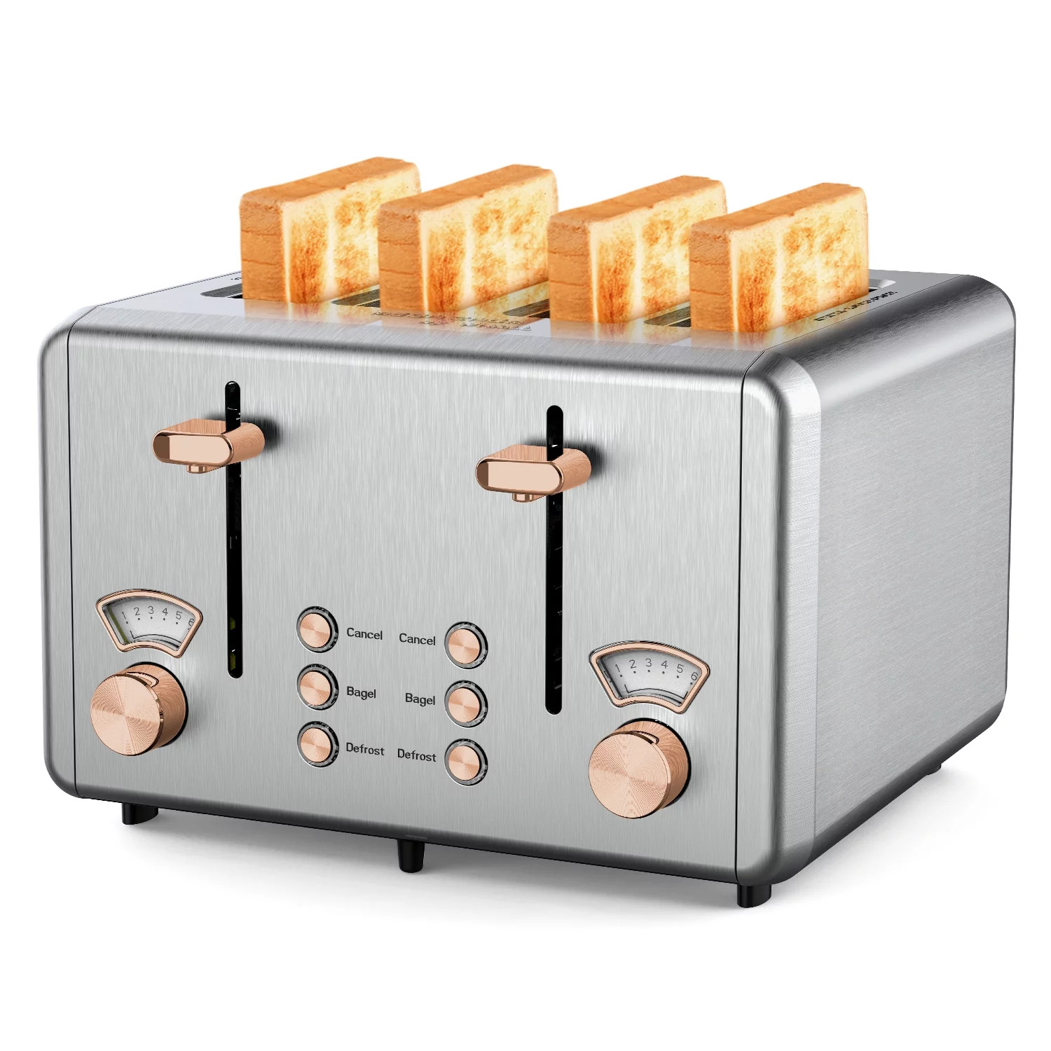 WHALL® 4 Slice Toaster - Stainless Steel Bagel Toaster with Dual Control Panels, Wide Slot, 6 Sh... | Walmart (US)