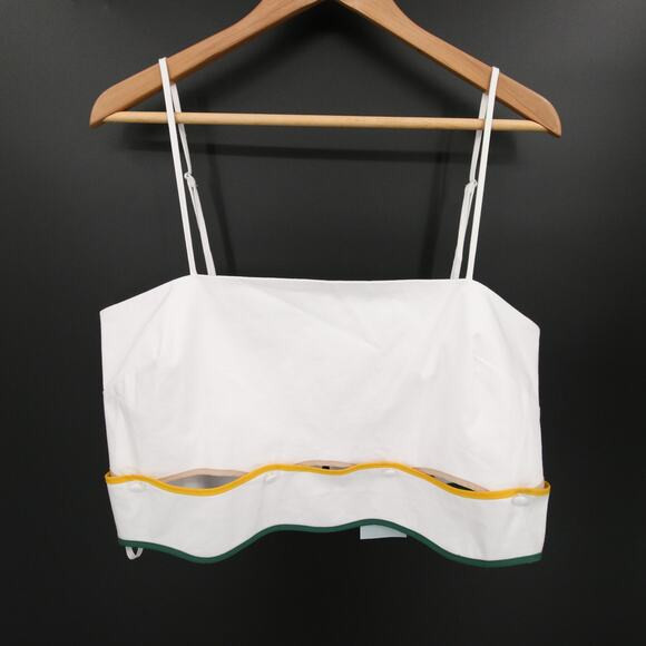 Antonio Melani x The Nat Note Zoe Scalloped Sateen Top White Green Crop Size 14 | Poshmark