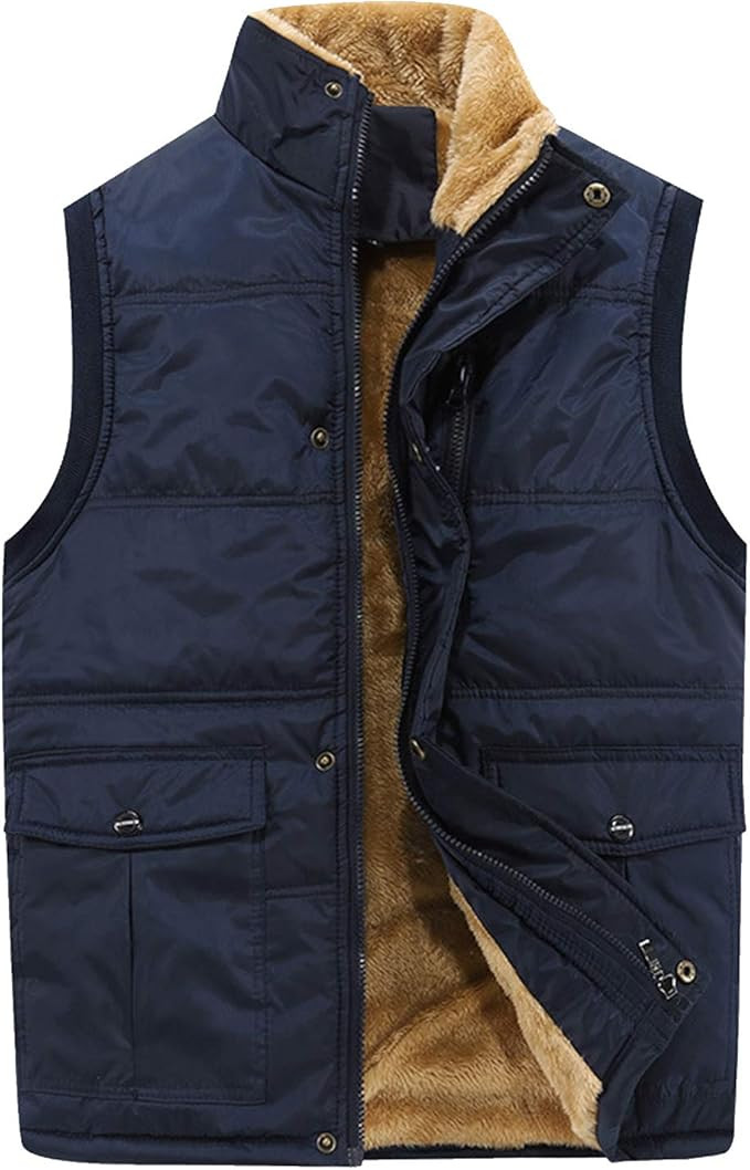 Flygo Men's Winter Warm Outdoor Padded Puffer Vest Thick Fleece Lined Sleeveless Jacket | Amazon (US)