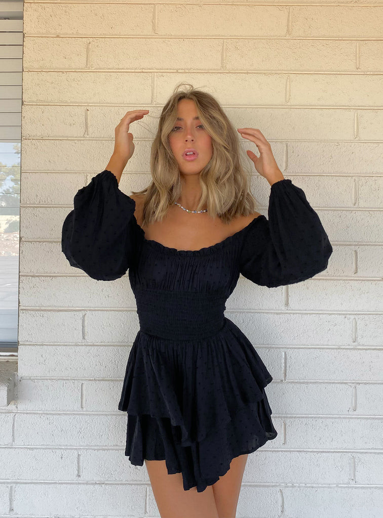 The Love Galore Long Sleeve Romper Black | Princess Polly US