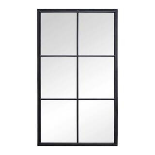 48 in. H x 28 in. W Rectangular 6-Windowpane Metal Black Frame Wall Mirror | The Home Depot