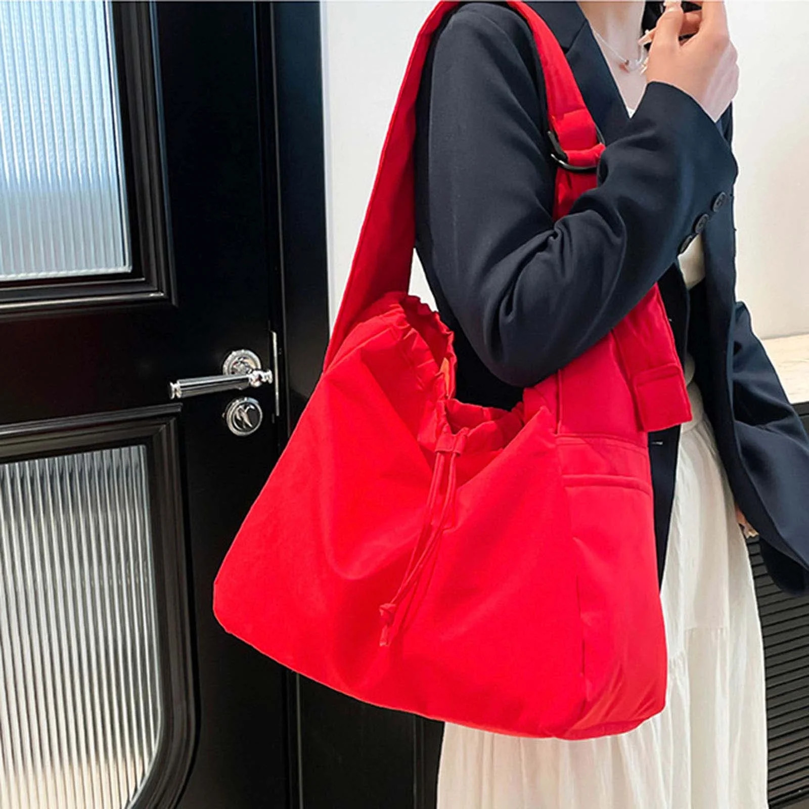 workcargo Women's Red Nylon Tote Bag - Lightweight Durable Drawstring Crossbody with Adjustable S... | Walmart (US)