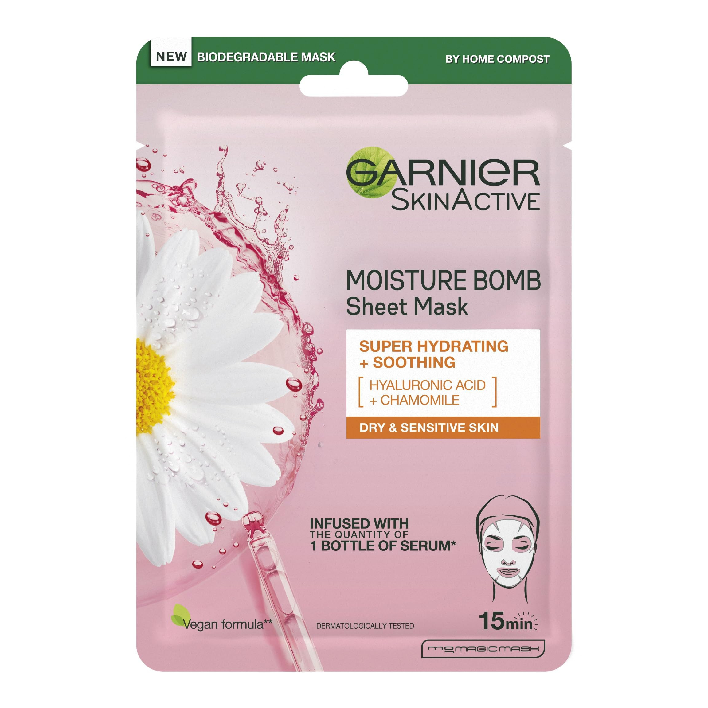 Garnier Moisture Bomb Chamomile And Hyaluronic Acid Sheet Mask, Hydrating & Soothing Face Mask, F... | Amazon (UK)