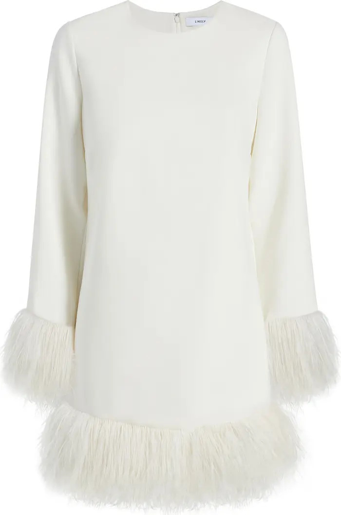 Marullo Feather Trim Long Sleeve Dress | Nordstrom