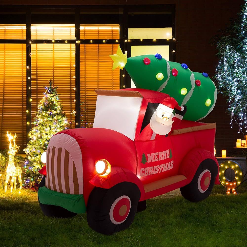 Christmas Inflatable Decoration 7 Feet Santa on Red Truck Built-in Lights Outdoor & Indoor Holida... | Amazon (US)