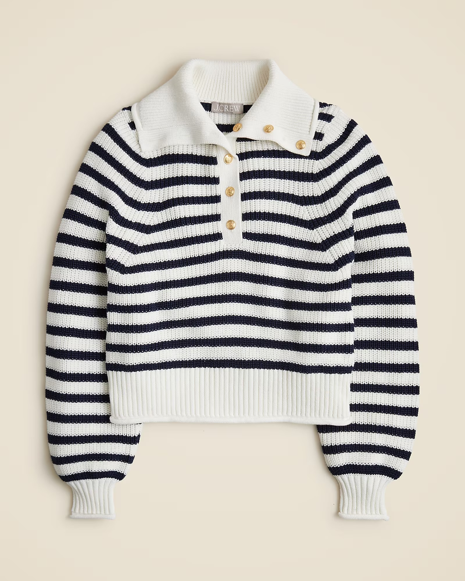 Ribbed cotton button-collar sweater in stripe | J. Crew US