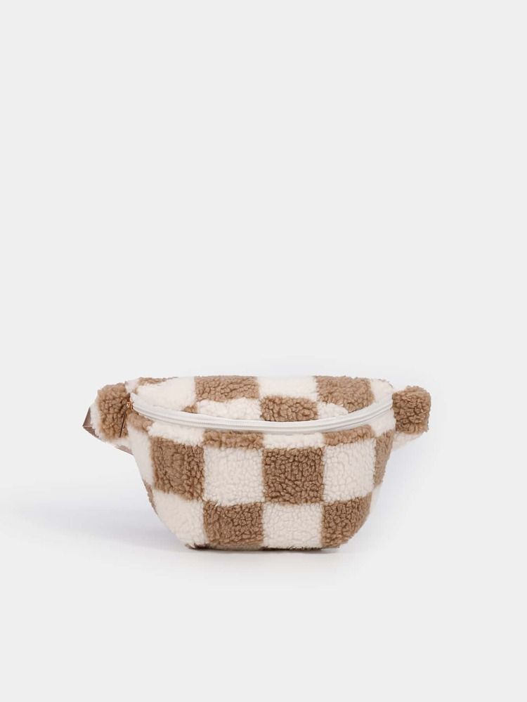 Checkered Pattern Fuzzy Fanny Pack | SHEIN