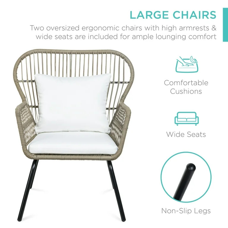 Best Choice Products 3-Piece Patio Conversation Bistro Set, Outdoor Wicker w/ 2 Chairs, Cushions,... | Walmart (US)