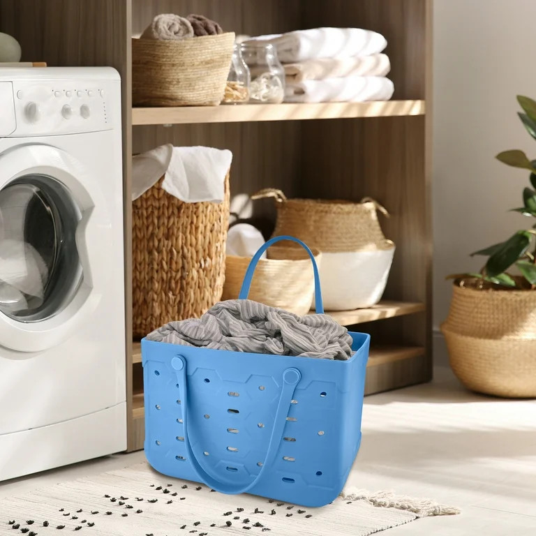 Mainstays Large Plastic Laundry Flex Tote, Blue Isle | Walmart (US)