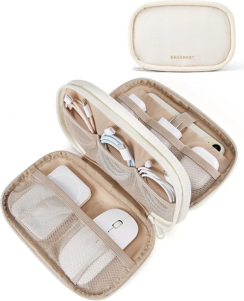 BAGSMART Electronics Organizer Travel Case, Cord Organizer for Women, Travel Cable Bag (Beige) | Amazon (US)