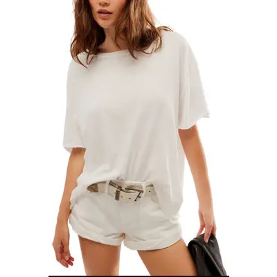 Free People Nina Crewneck Cotton T-Shirt in Ivory at Nordstrom, Size X-Large | Nordstrom