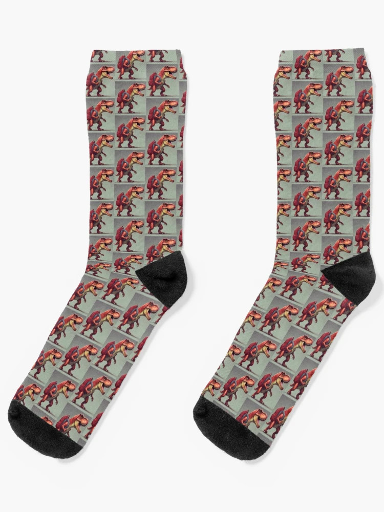 Red Dinosaur with a red backpack  Socks | Redbubble (US)