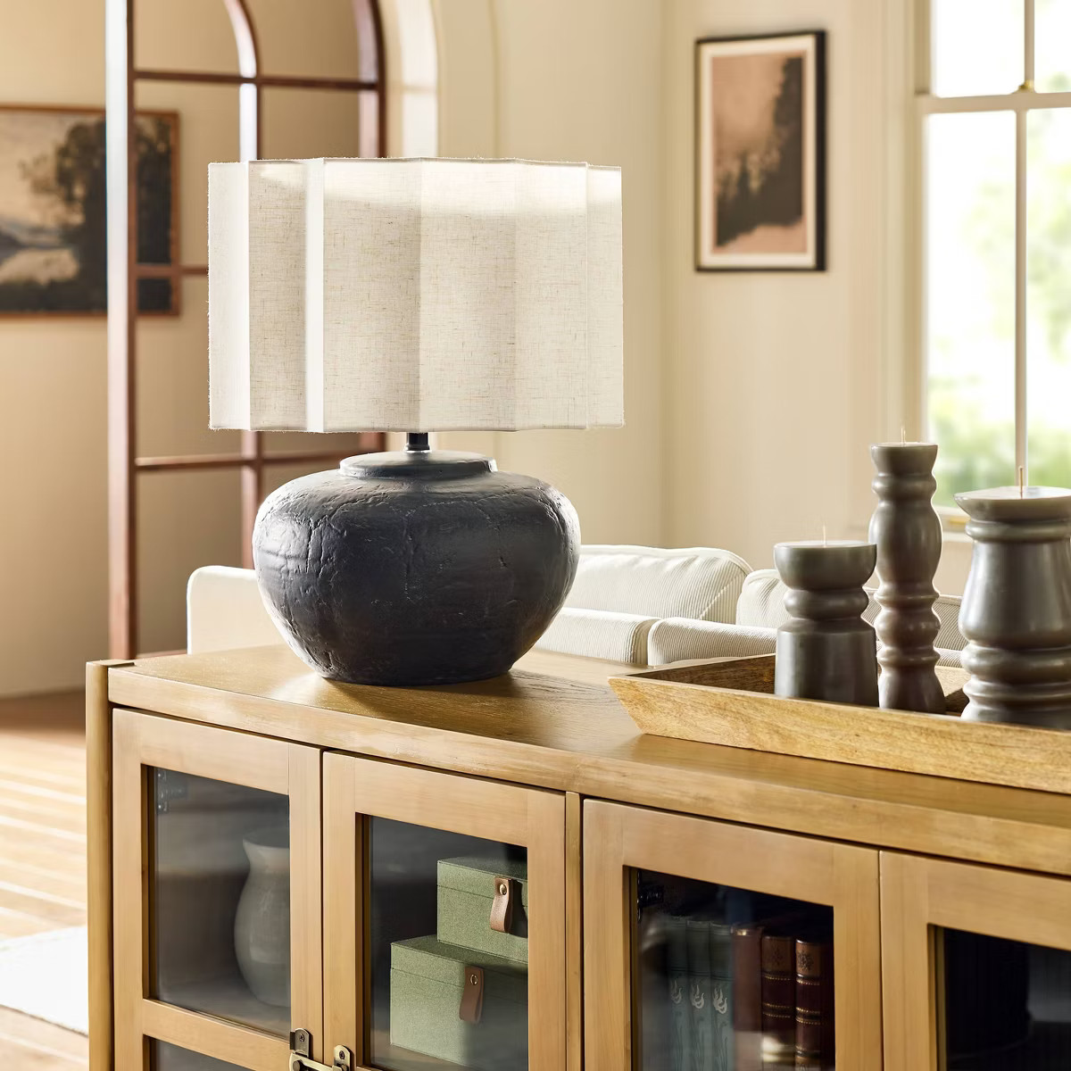 Oversized Ceramic with Fluted Shade Table Lamp Black/White - Hearth & Hand™ with Magnolia | Target