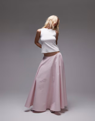 ASOS DESIGN poplin volume circle maxi skirt in pink | ASOS | ASOS (Global)