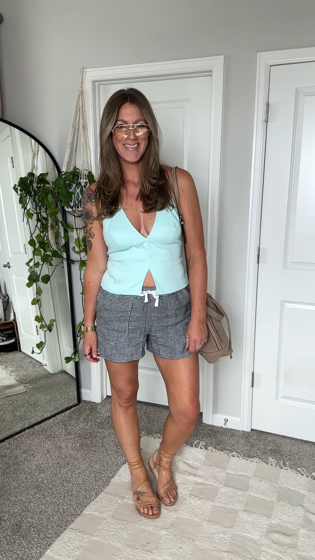 Medium top, medium shorts, 11 sandals 

#LTKMidsize #LTKOver40