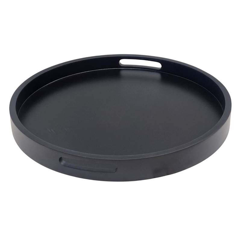 Black Acacia Wood Round Tray, 20" | At Home