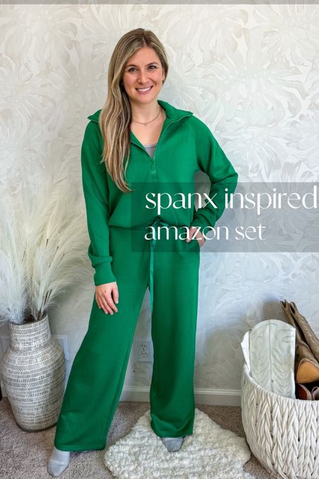 spanx inspired set spanx air essentials but the Amazon version 75% less! Love the Kelly green color for a Christmas outfit - Christmas morning outfit loungewear set for around the house with family 

#LTKfindsunder50 #LTKGiftGuide #LTKHoliday