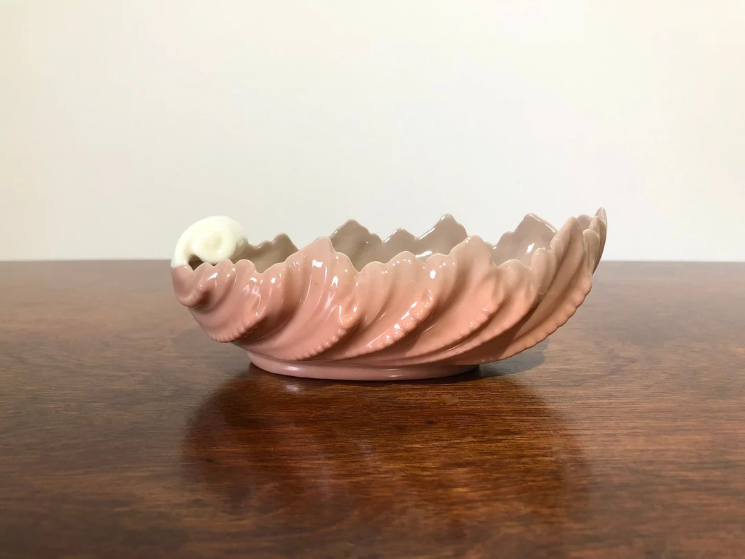 Vintage Lenox Porcelain Bowl/dish 2 Tone Acanthus Leaf Salmon/tan W Ivory Handle Ruffled Scallope... | Etsy (US)