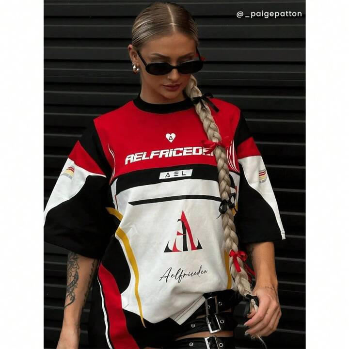 Women's Retro American Locomotive Print T-Shirt - High Street Contrasting Colors Short-Sleeved To... | SHEIN