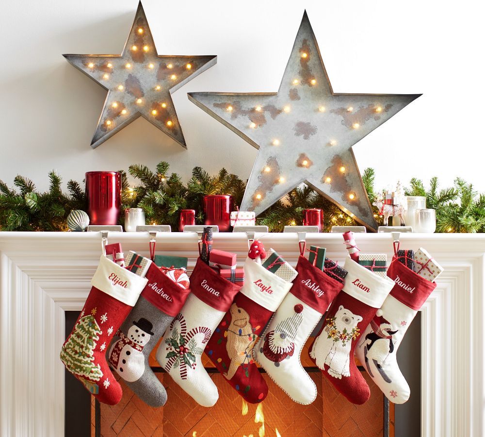 Holiday Icons Crewel Stockings | Pottery Barn (US)