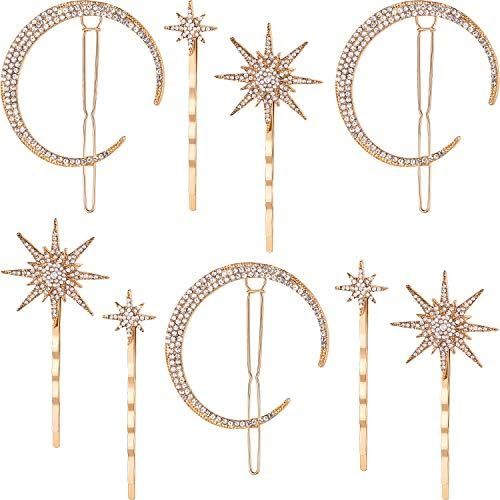 9 Pieces Stars and Moon Hair Clips Vintage Rhinestone Star Hair Pin Hair Barrettes Metal Alloy Mo... | Amazon (US)