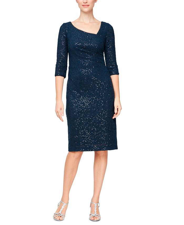 Women's Asymmetric Embellished Lace Sheath Dress | Macys (US)