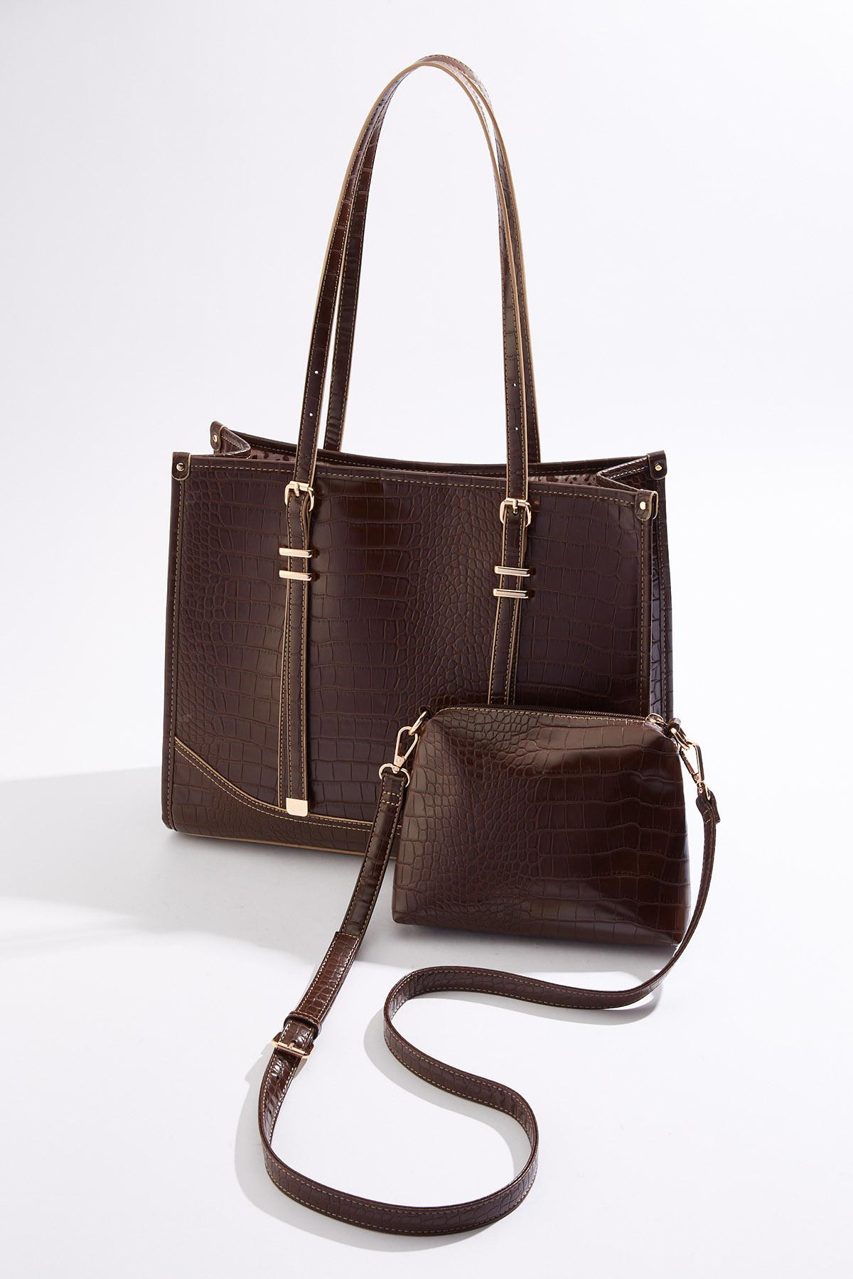 Textured Faux Leather Tote Set | Cato Fashions