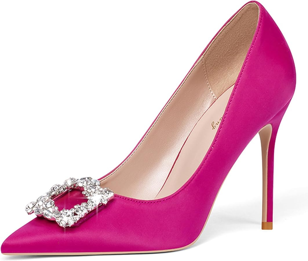 Elisabet Tang Women's Pumps 4 Inch Satin Glitter Rhinestone Heels, Amazon Prime, Amazon Fashion ... | Amazon (US)