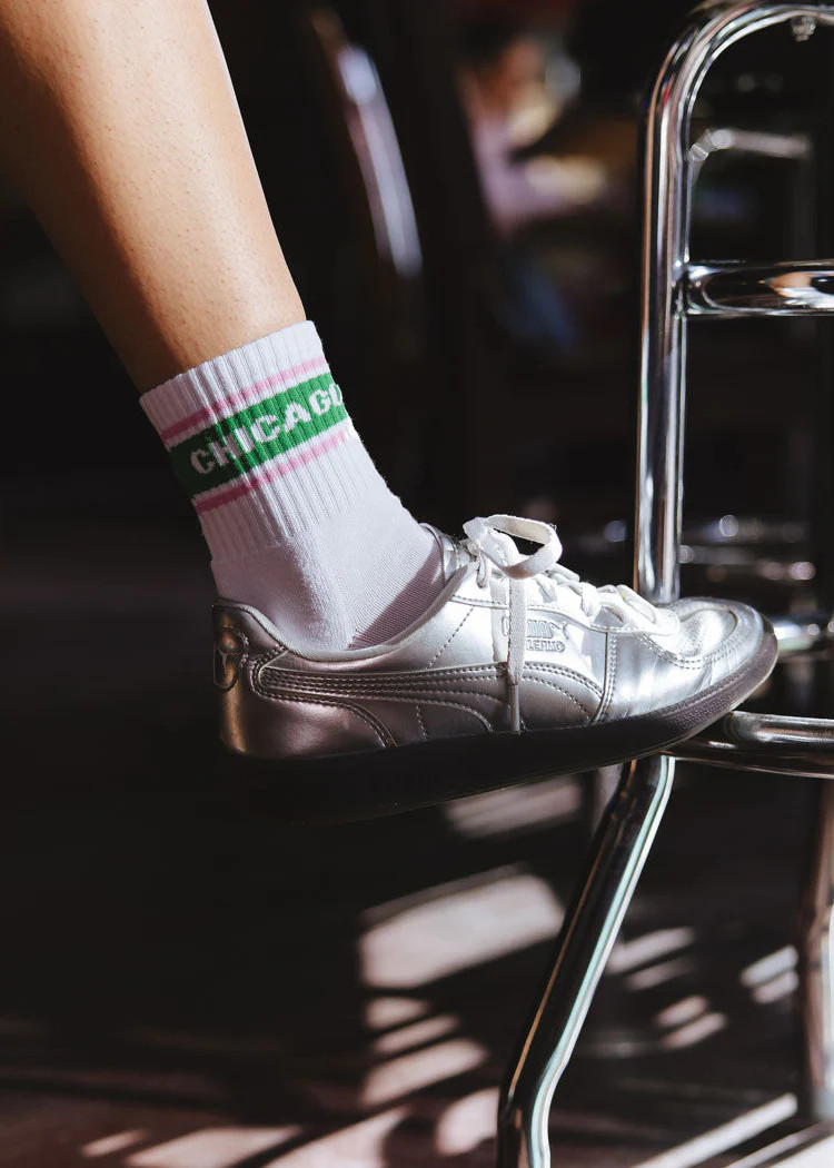 Chicago Triple Stripe Crew Sock - Green &amp; Pink | Alice & Wonder