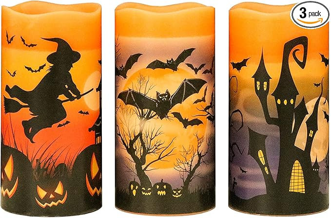 Eldnacele Halloween Flameless Flickering LED Candles with 6-Hour Timer, Battery Operated Wax Cand... | Amazon (US)