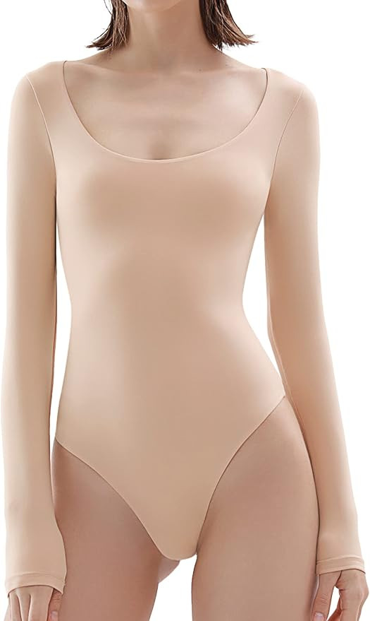 PUMIEY Women’s Scoop Neck Long Sleeve Bodysuit Sexy Tops Body Suits Women Clothing Body-hugging... | Amazon (US)