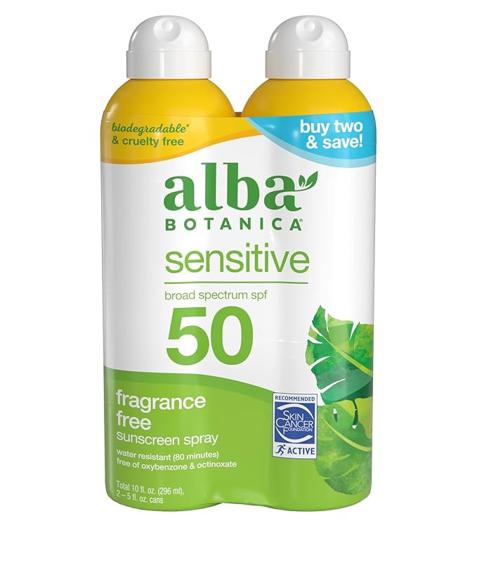 Alba Botanica Sensitive Sunscreen Spray for Face and Body, Fragrance-Free, Broad Spectrum SPF 50,... | Amazon (US)