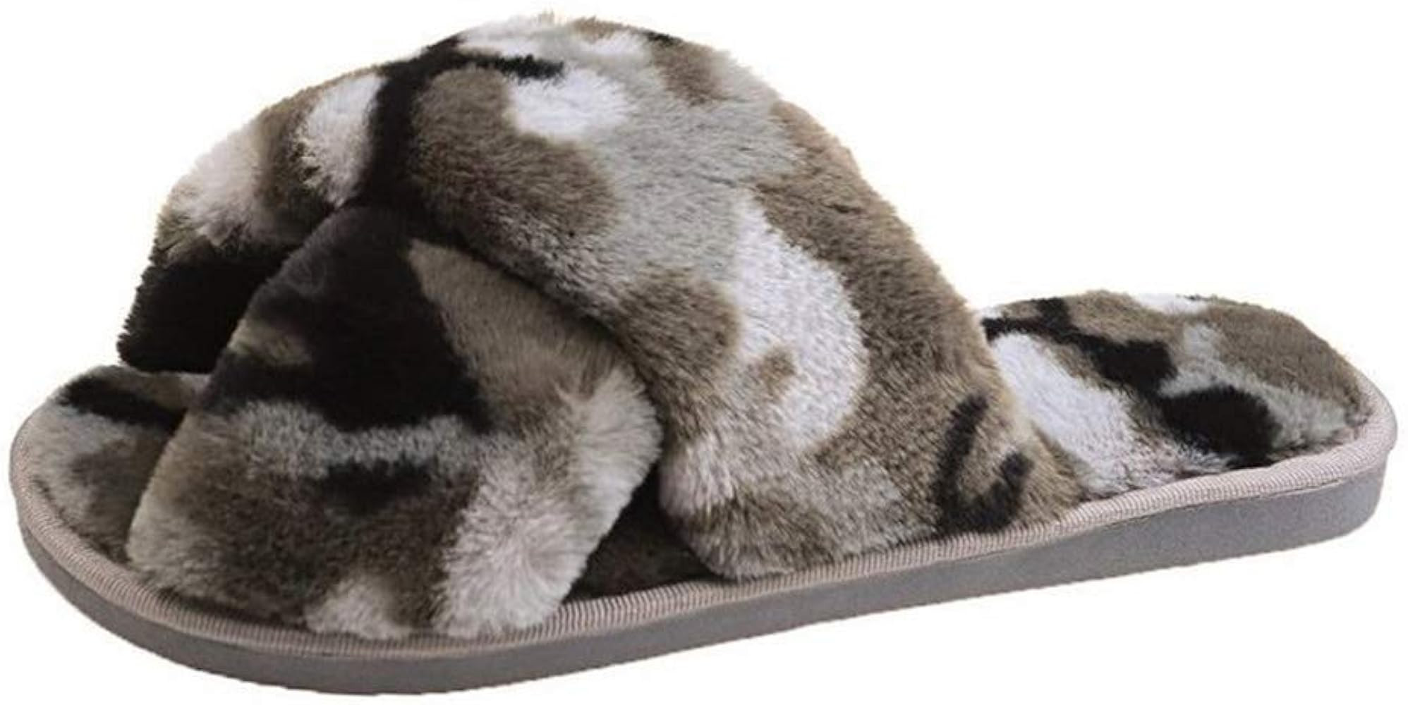 HUMIWA Womens Faux Fur Slippers Warm Fussy Flip Flop House Slippers Open Toe Home Slippers for Gi... | Amazon (US)