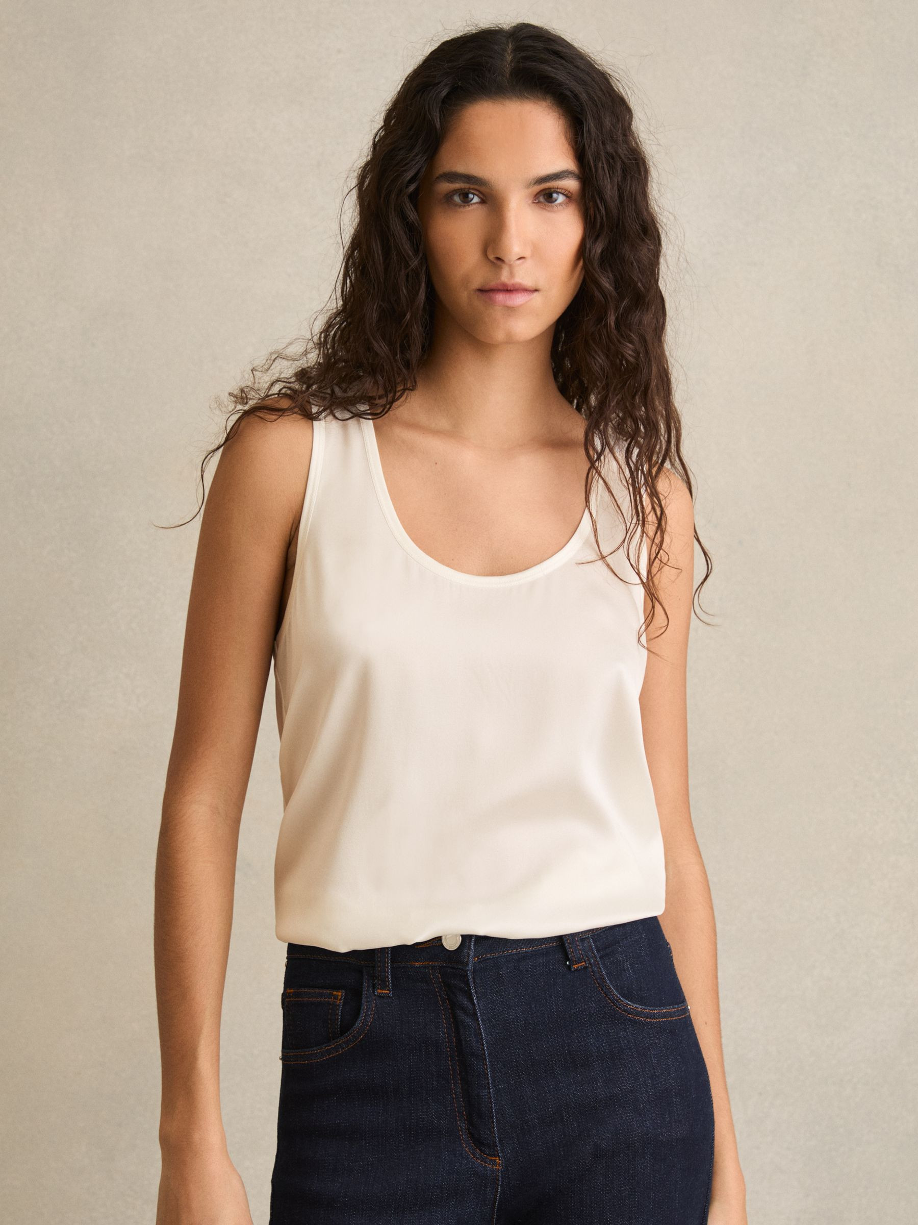 Reiss Silk-Front Cami Top in White - REISS | Reiss UK