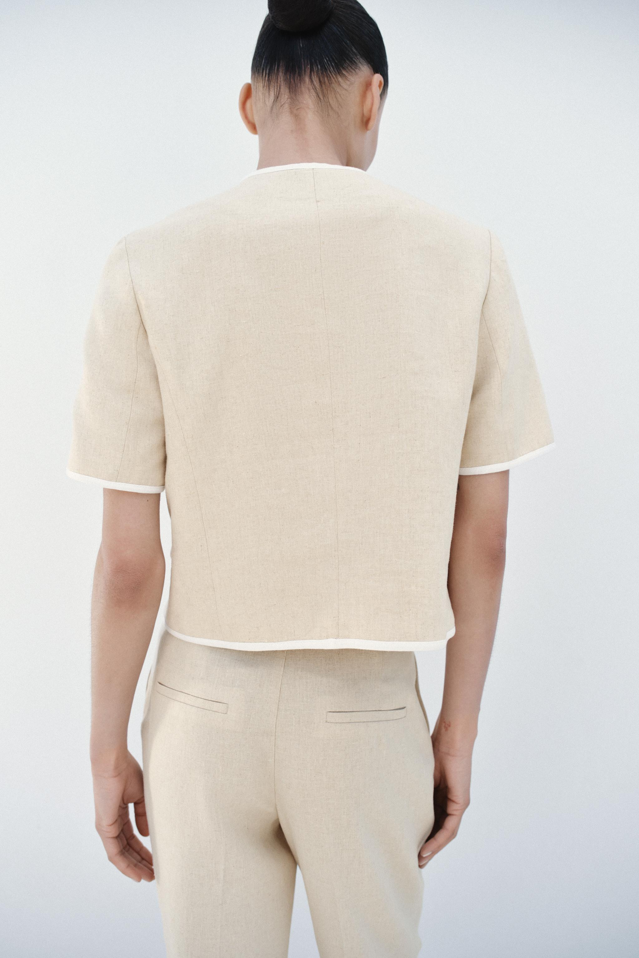 SHORT SLEEVE CONTRAST TRIM BLAZER | Zara US