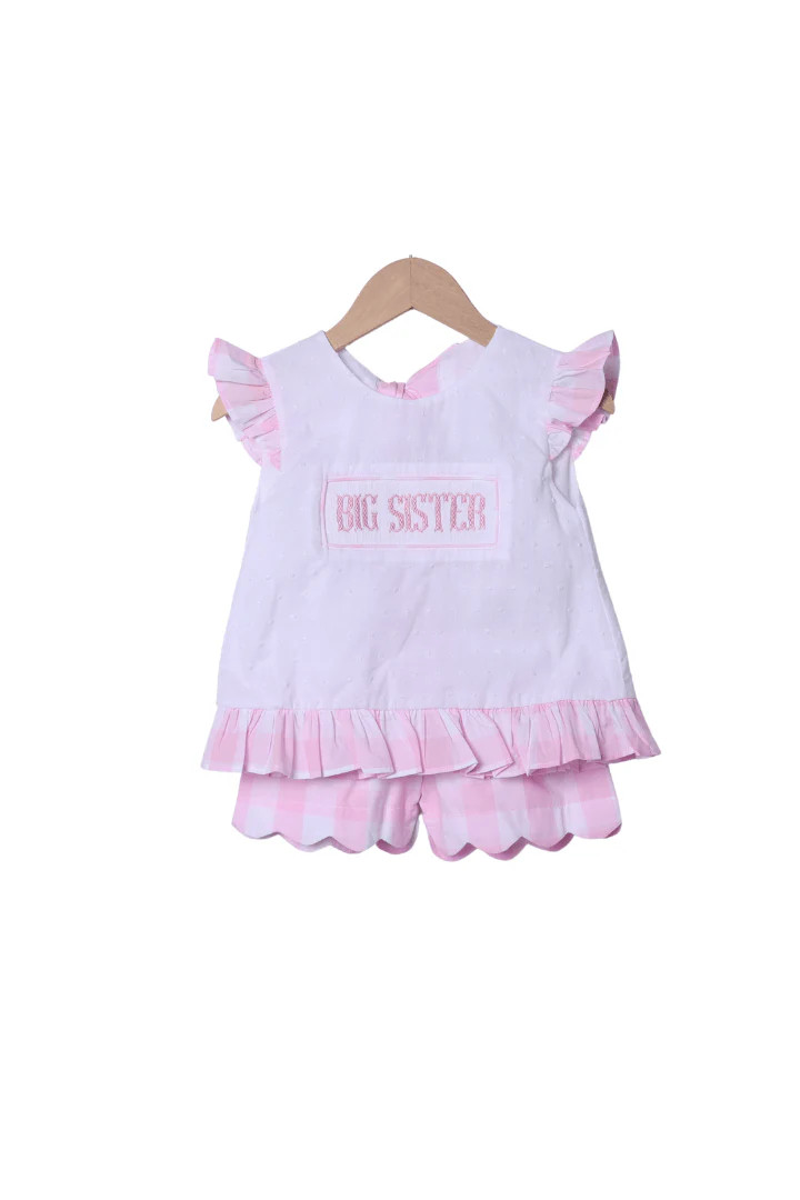 Smocked Big Sister Pink Buffalo Check Short Set | The Smocked Flamingo