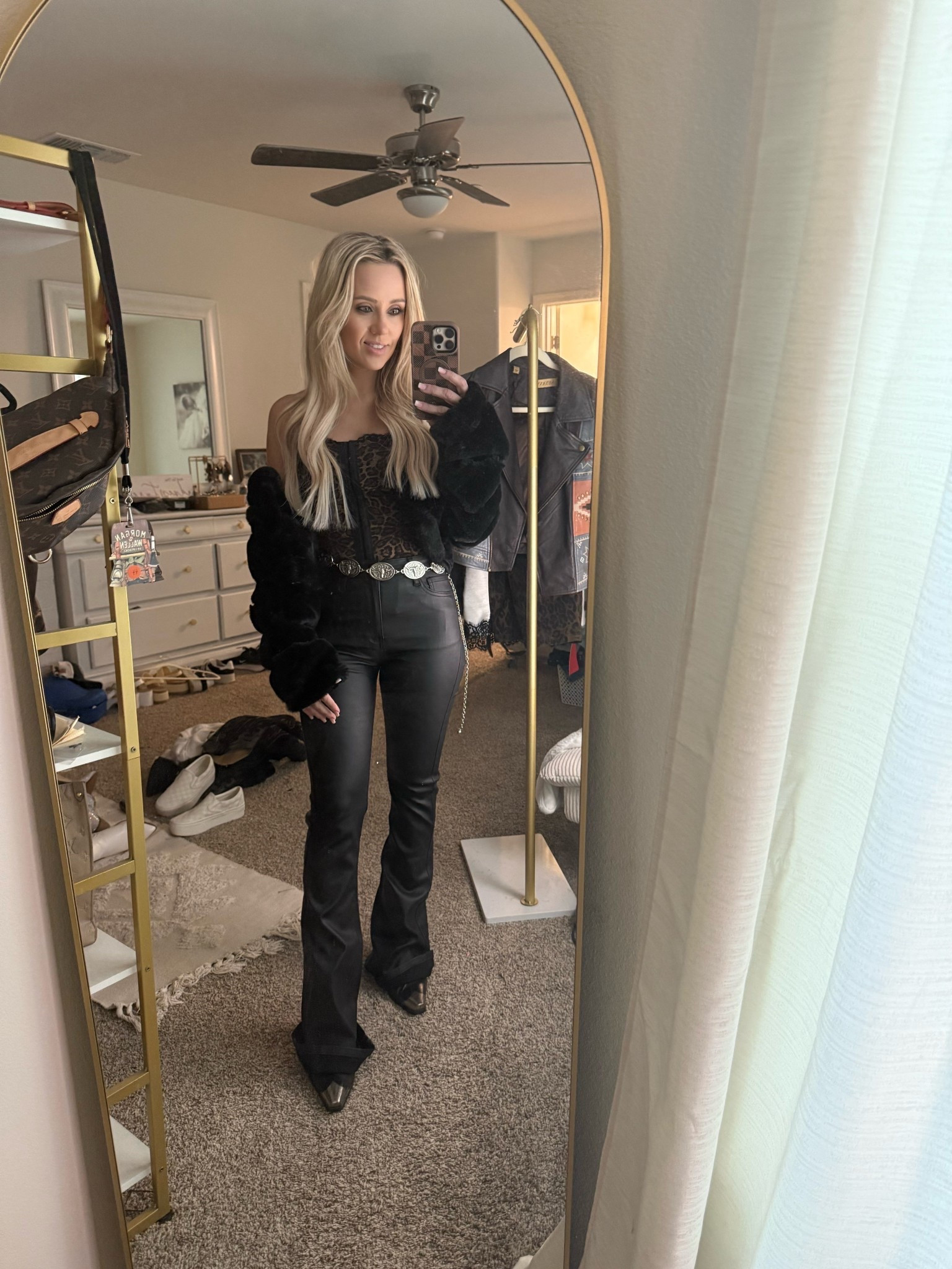 The outfit was too good to wait for a clean room 🖤 Everything I’m wearing is linked. #LTKootd #LTKfashion #LTKstyle #AmazonFinds #LeatherFlares 

#LTKGiftGuide #LTKPetite #LTKdayinmylife