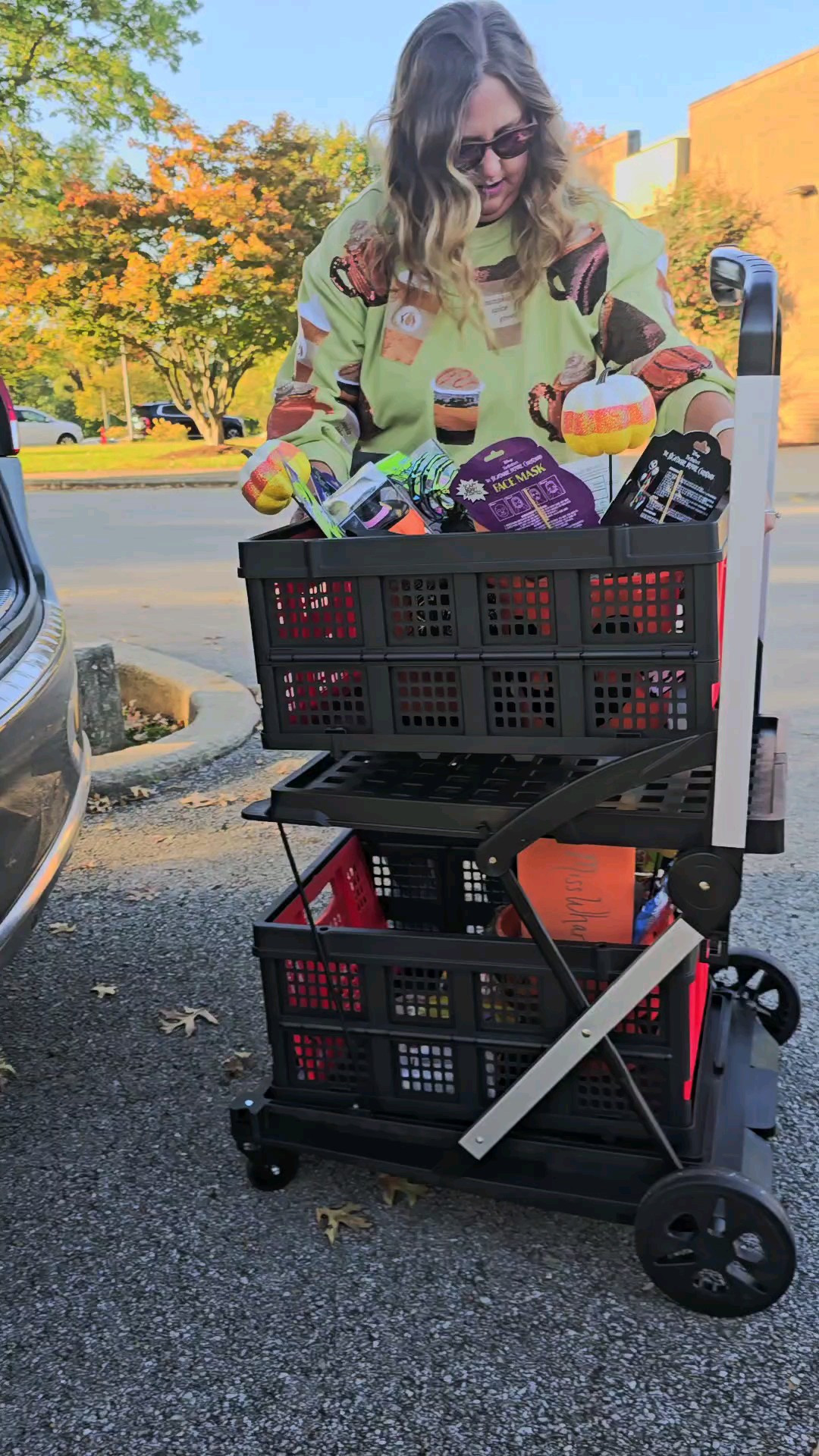This cart has been a big hit with people at the school, the store, and parking lots 😆 I bought this originally to go to Aldi and Costco with bc #1 it keeps me to just 2 baskets (collapsible) so that I'm not over buying. But I also grabbed 2 of the smaller collapsible baskets from Aldi last week that fit perfectly across the top Basket just in case I need "extra space" or for the breakable etc#2 I have used this numerous times now to take supplies in to my girls teachers. Here was their boo buckets and classroom cleaners etc But I also take in boxes of costco snacks, tissue paper etc anytime the teachers let me know they're running low. Call me the Snack Lady! There is nothing I hate hearing more than a child sitting in a room with no snack while the others are snacking (not by their own choice). I had Hallowen parties this last week and I needed 2 carts. Another room mom already said she was "influenced" and got her own as well .I dont view myself as an "influencer" - more of a "here is something to make life easier" show and teller! My mom needs one of these to get supplies in to my Granny in Memory care too. When I was growing up my brother and I would say "two trips are for losers" when unloading the car. I still believe that. But I'm not going to get cuts in my arms from all the bags now. I'm going to wheel it in and then collapse it all when I'm done! 🤣#happyMom #parentHack #cart #shoppingcart #schoolcart #easybutton #collapsiblecart #momlife #parents #kids #familylife #musthave 

#LTKGiftGuide #LTKFamily #LTKVideo
