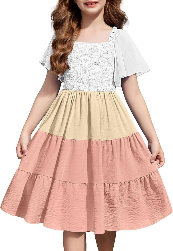 Arshiner Girls Summer Dress Tween Boho Casual Smocked Swing Flowy Ruffle Midi Dresses with Pocket... | Amazon (US)