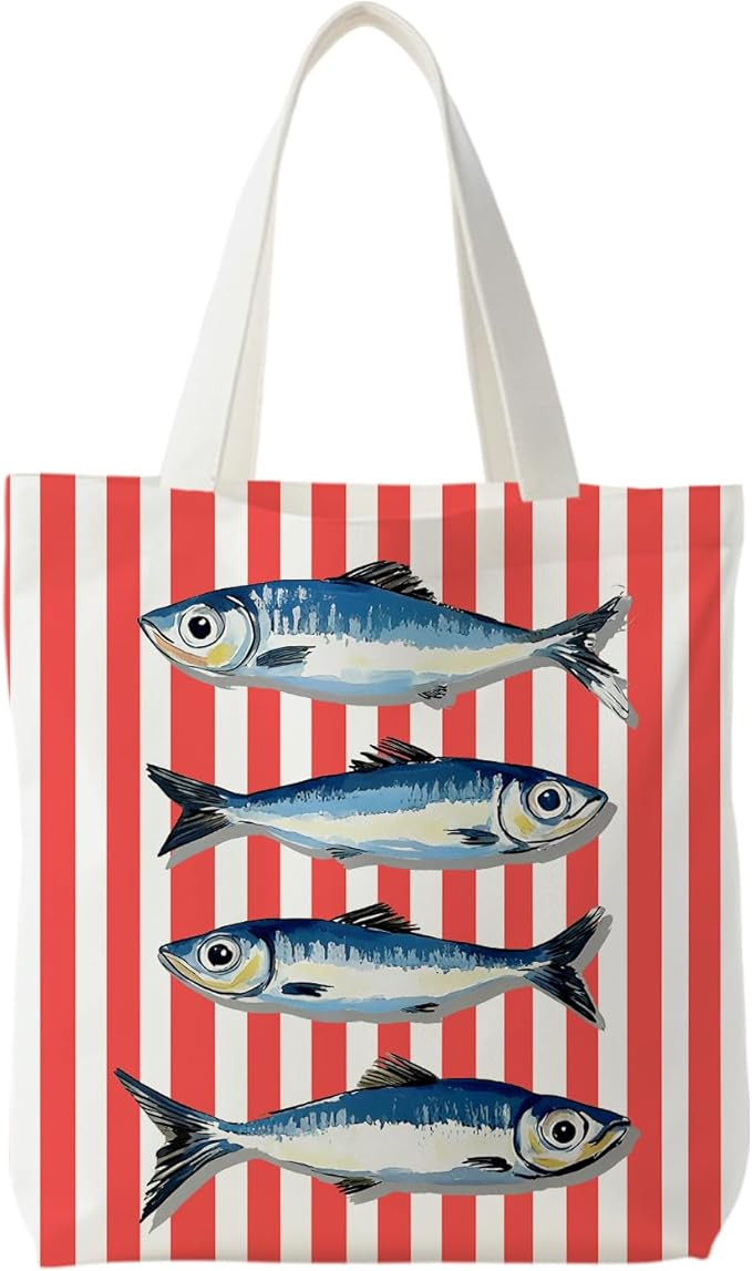 NATSUNO Canned Sardines Tote Bag,Fish Gifts for Women,Western Tote Bags for Women,Reusable Grocer... | Amazon (US)