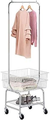 Amazon.com: Yaheetech Wire Laundry Cart with Double Pole Rack, Commercial Rolling Laundry Butler,... | Amazon (US)