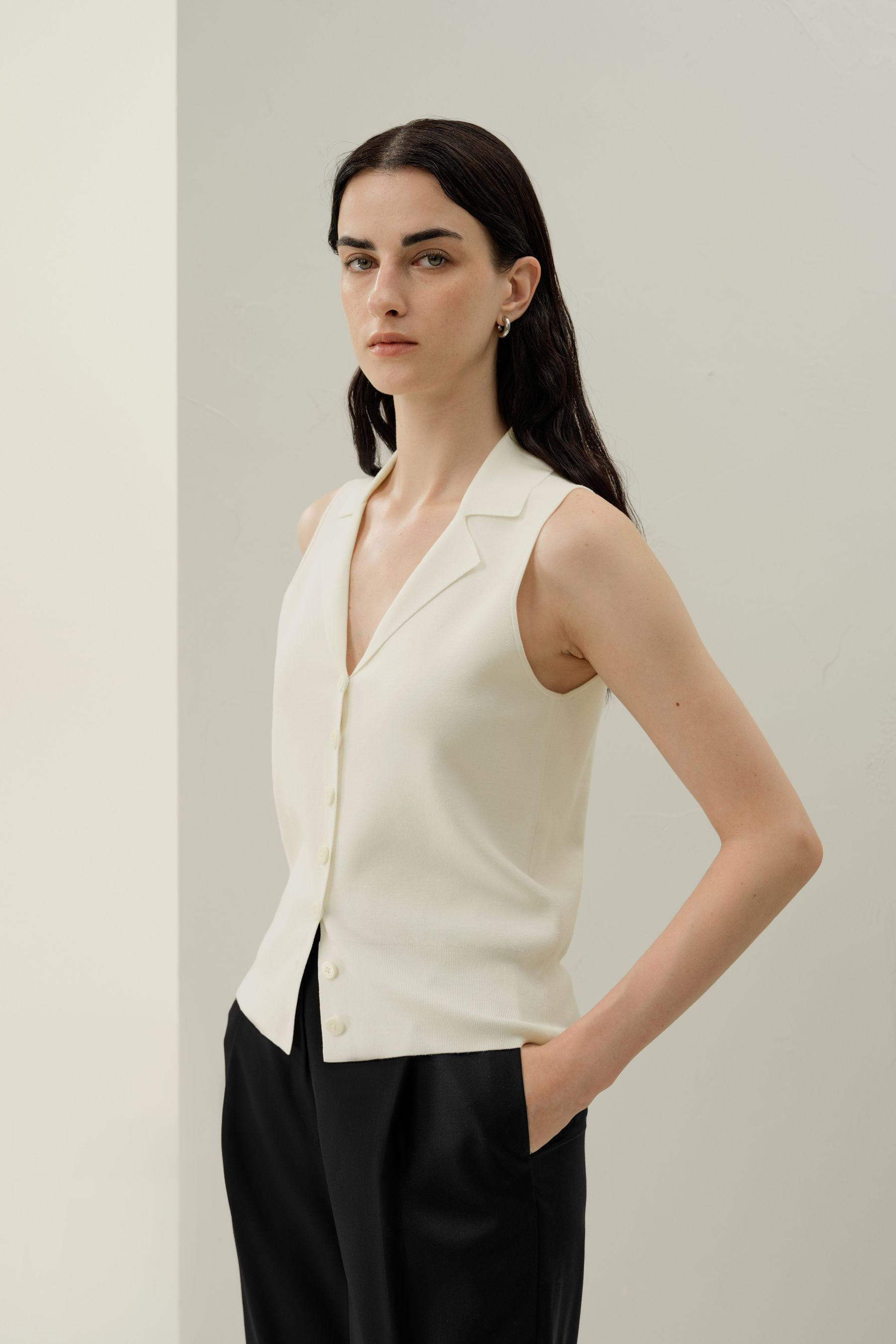 Milano Knit Lapel Collar Silk Viscose Vest | LILYSILK