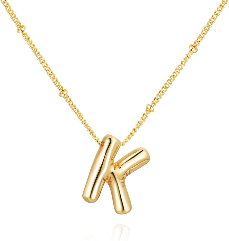 Qyalie Bubble Letter Necklace Balloon Initial Necklaces for Women Girls Dainty Alphabet Pendant 1... | Amazon (US)
