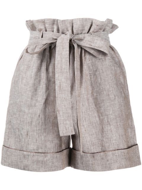 12 STOREEZ Paperbag Waist Linen Shorts - Farfetch | Farfetch Global